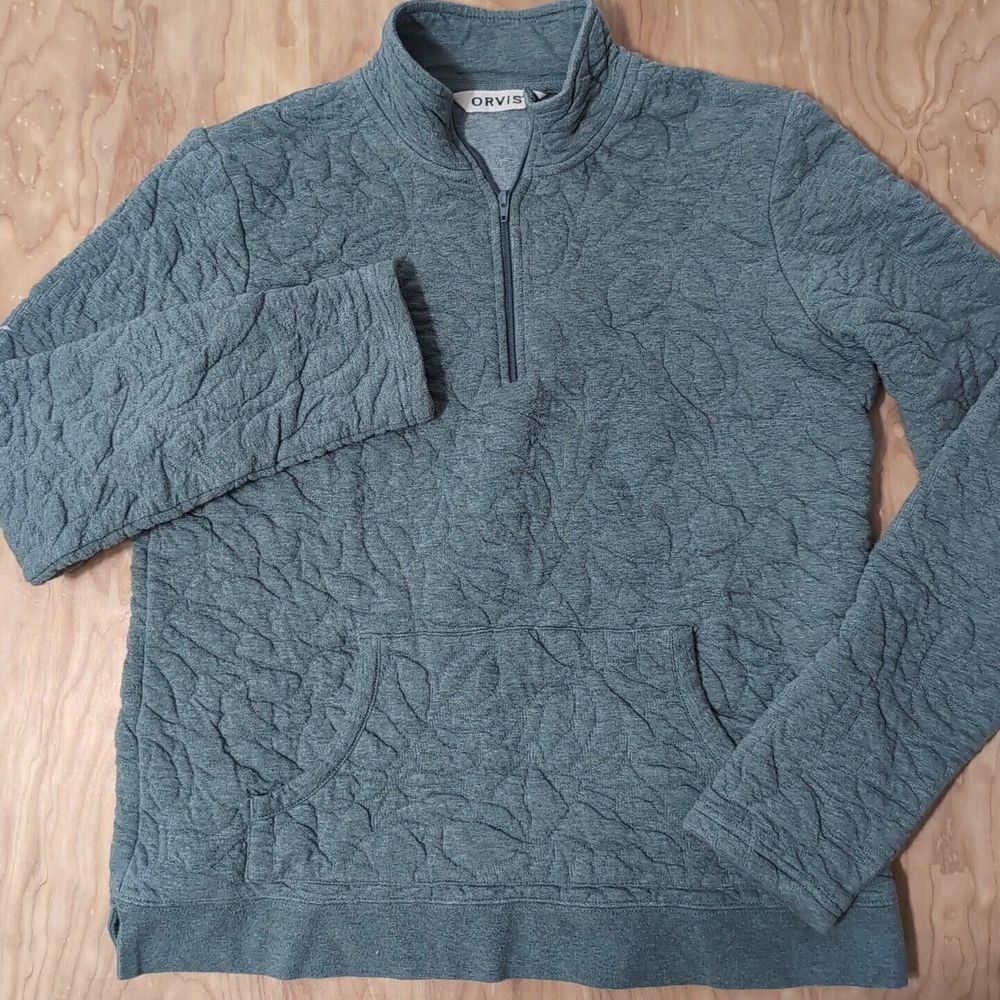 Orvis Sweater Women XS Green Floral Sweatshirt Pull Over Quarter Zip Ladies Top